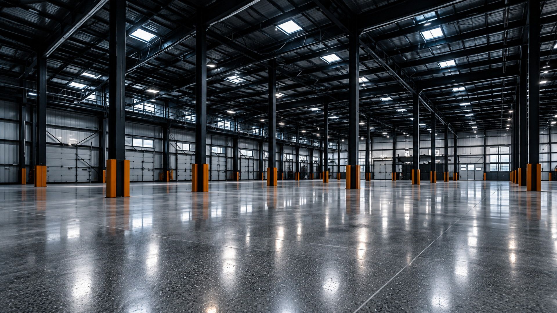 Workshop floor coated for heavy equipment traffic