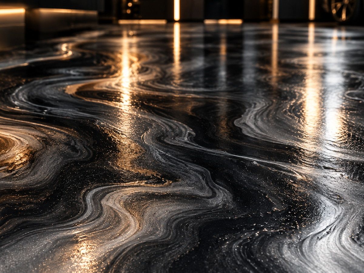 Metallic floor system with deep pigment movement