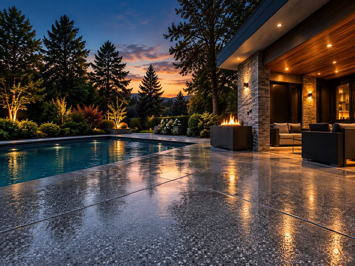 Covered patio with a textured coated concrete surface