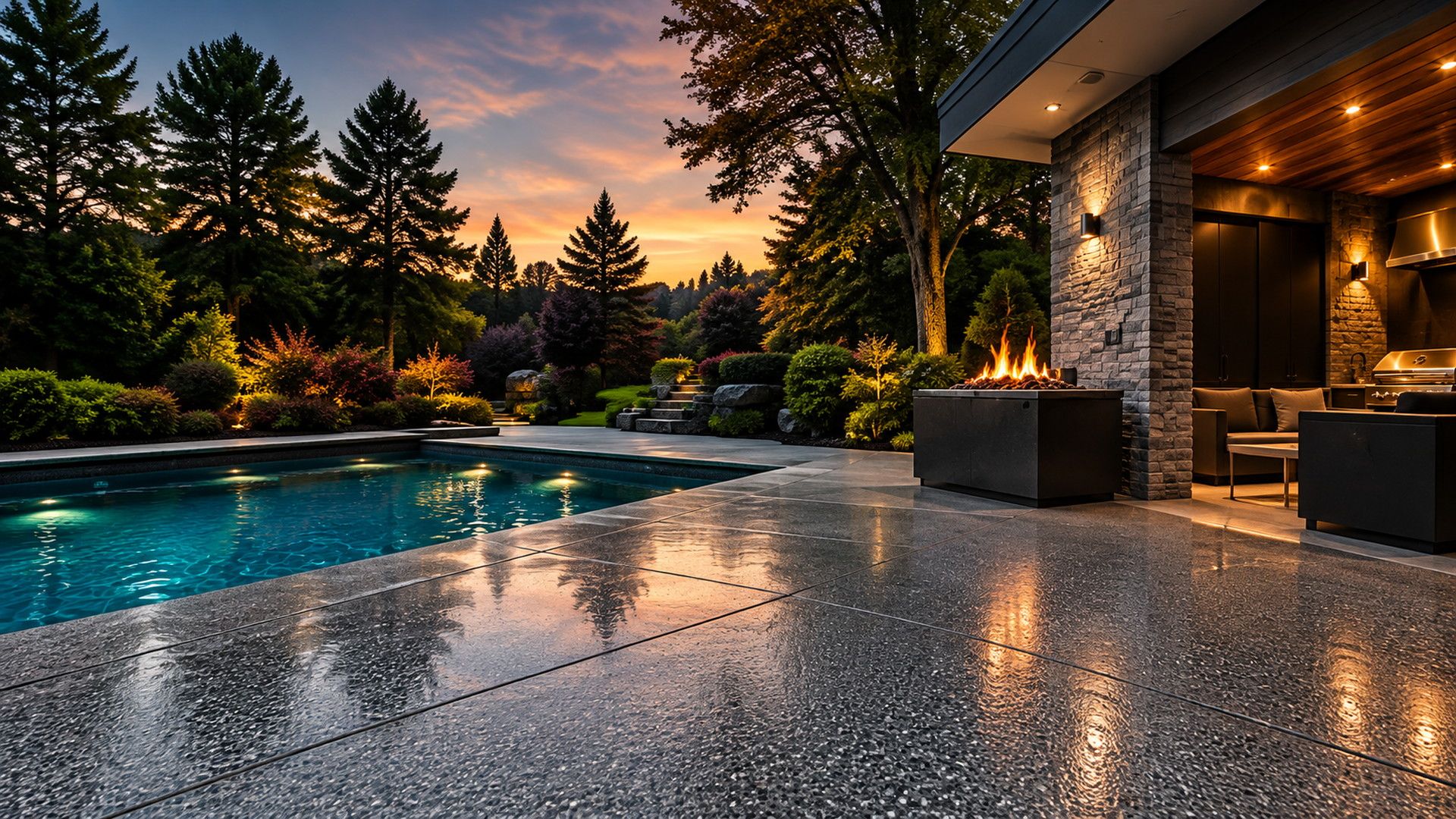 Exterior walkway with a slip-resistant coated finish